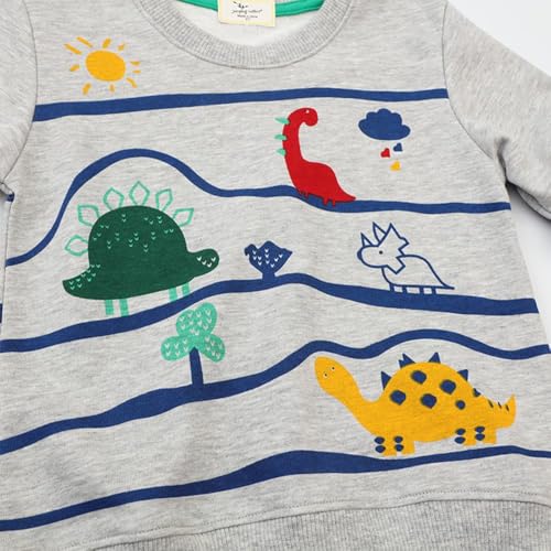 Image of Popshion Toddler Boys Sweatshirts Dinosaur Long Sleeve Pullover Crewneck Shirts Cartoon Tee Sport Tops for Kids 1-8T