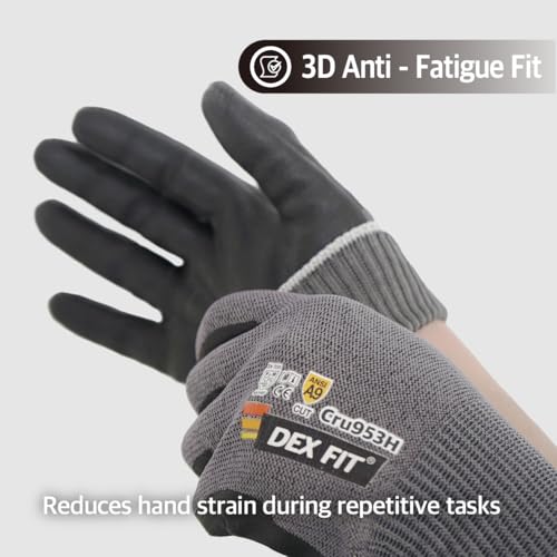 Image of DEX FIT Cru953H Level A9 Cut Resistant Gloves, Fiberglass-Free, Power Grip Foam Nitrile, 3D Comfort Fit, Touchscreen, 13-Gauge for Sheet Metal, Stamping, Glass, Recycling; Gray XL (10) 1 Pair