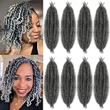 Grey Springy Afro Twist Hair 8 Packs Cuban Twist Hair 16 Inch Marley Twist Braiding Hair Soft Wrapping Hair for Soft Locs Gray Pre Fluffed Spring Afro Kinky Twist Braiding Hair Extension…
