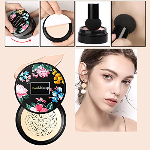 Kwolykim 2 Pack Mushroom Head Air Cushion Cc Cream Bb Cream, Concealer Lasting Nude Makeup Moisturizing Brightening Pigment Cc Liquid Foundation Ivory #TOP4