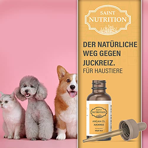 Saint Nutrition Juckreiz Argan Öl für Haustiere | Hilfe bei Juckreiz durch Hautkrankheiten | auch durch Milben & Läuse | HOCHWIRKSAM | für Hunde und Katzen | Grasmilben | Katze | Hund | Pferd
