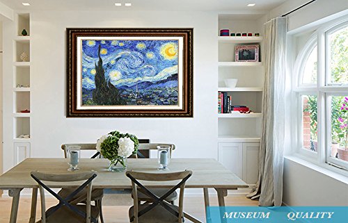 Eliteart-- Starry Night By Vincent Van Gogh Oil Painting Reproduction Giclee Wall Art Canvas Prints-Framed Size:28"X 35" #TOP2