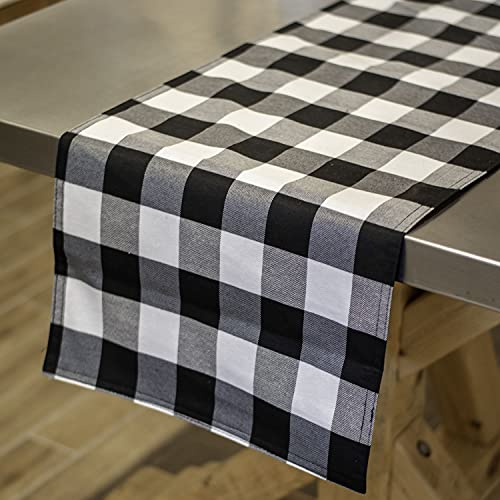 Buffalo Check Table Runner 72x 13 Black and White Cotton Twist Lattice Table Runner Creative Home Decoration for for Family Dinner Gathering Indoor or Outdoor Parties Holiday Home Decor