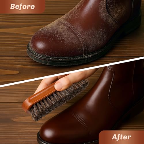 Image of 2 Pcs Horsehair Shine Shoes Brush Kit Polish Dauber Applicators Cleaning Leather Shoes Boots Care Brushes Suede Cleaner Brush(Brown Concaved Brush)