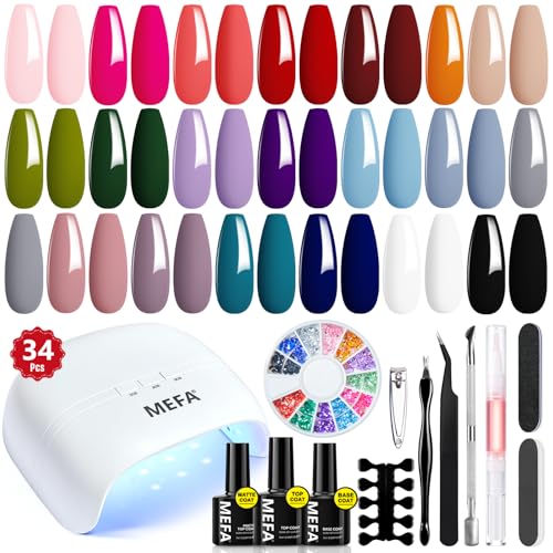 MEFA 34 Pcs Gel Nail Polish Kit with U V