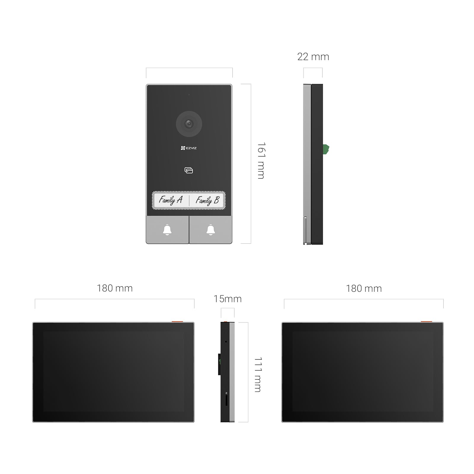 EZVIZ 2K Video Türklingel Kit mit Türsprechanlage & Doppelten 7-Zoll-Farb-Touchscreens, KI Personenerkennung und Zwei-Wege-Audio, Gegensprechanlage mit Türöffner, Dualband-WLAN, HP7 2-Familien-Kit