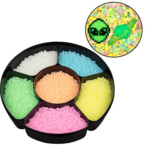 9,000 Glow in The Dark Fuse Beads Set (6 Unique Colors) in Case and Separated - Works with Perler Beads, Pixel Art Project