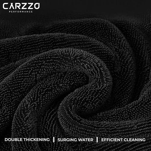 Image of Microfiber Car Cleaning Cloth, 1200 GSM, Large 60x40 Cm Ultra Soft, Super Water Absorbent, Lint Free Twisted Loop Towel for Car, Bike, Household, Drying & Detailing (Black)