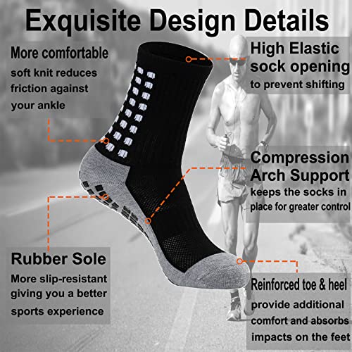 4 Pair Soccer Socks for Men with Grips Cushion, Athletic Non Slip Quarter Socks Padded, Non Skid, Size 6-114