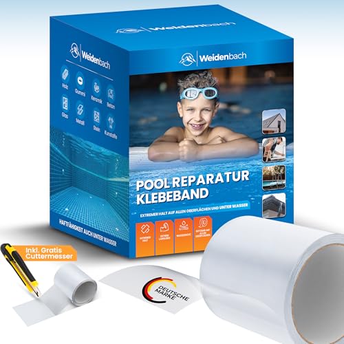 Weidenbach Pool Reparaturset - starkes und wasserdichtes unterwasser Klebeband - langlebiger Unterwasserkleber - Flickzeug für alle Pooloberflächen (Transparent 7 5 cm x 100 cm)