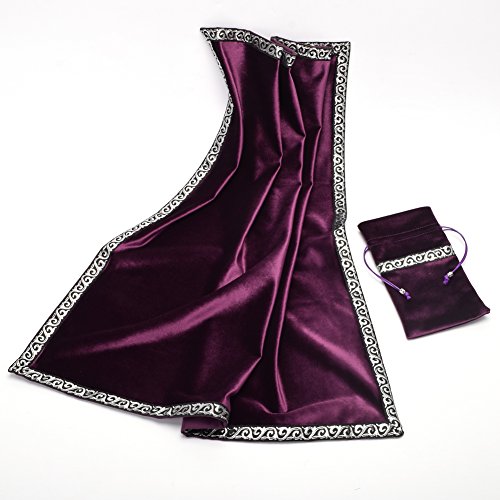 Blessume Altar Tarot Table Cloth Divination Wicca Velvet Cloth With Tarot Pouch 24.4 * 24.4 Inch Purple #TOP1