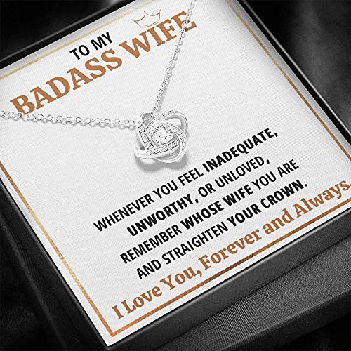 Wife Necklace Gift From Husband To My Badass Wife Crown Love Knot Pendant Valentines Day Anniversary Jewelry With Message Card and Gift Box2