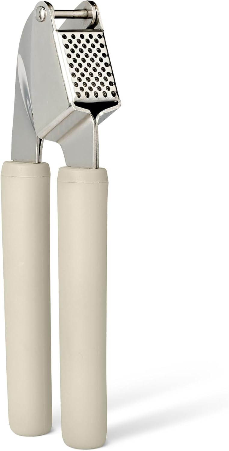 Amazon Basics Garlic Press with Soft Grip Handle, Dishwasher Safe, Gray
