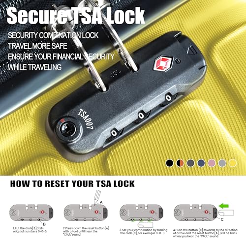 Expandable Lightweight Hardshell Carry-On Luggage Set with TSA Lock, Durable Spinner Suitcase Set for Travel, 3-Piece, Yellow4