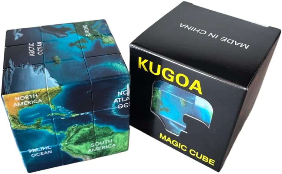 World Map Cube 3x3 Ocean Magic Cube Geography Speed Cube Puzzle Toy for 7-12 Kids Adults