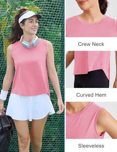 Image of MAGCOMSEN Workout Tank Tops Woman Summer Open Back Yoga Athletic Shirts Sleeveless Tie Back Loose Fit Gym Muscle Tank