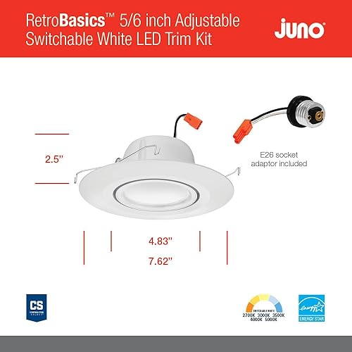 Miniatura 4 de Juno Iluminación LED empotrable ajustable de 5"6" pulgadas, Kit de moldura LED de cardán ajustable Serie RetroBasics, lámpara de techo de 5"6"