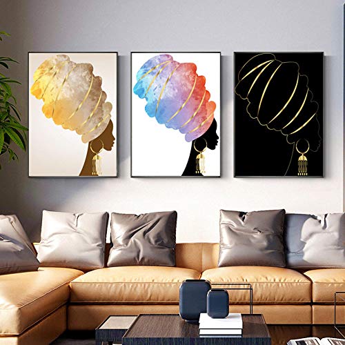 Toile femme africaine de qualité HD triptyque peinture abstraite art mural chic 30x45cm