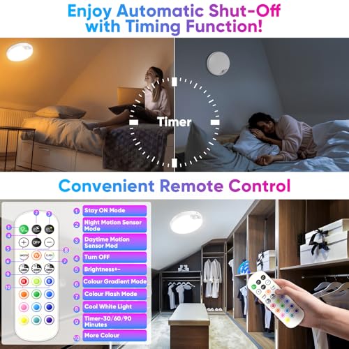 Image of Rechargeable Motion Sensor Ceiling Light, 12000mAh RGB Battery Closet Light