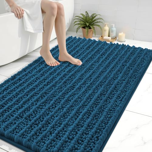 Image of Arotive Luxury Large Bathroom Rugs 47x32, Extra Soft Thick Absorbent Shaggy Chenille Bath Rugs, Machine Wash Dry, Bath Mats for Bathroom Floor, Tub and Shower, Home Decor Accessories, Peacock Blue
