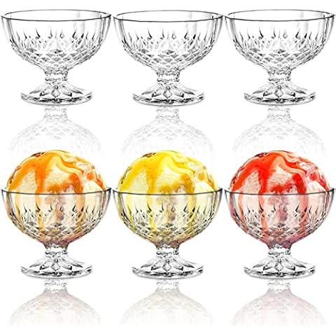 SOUJOY 6 Pack Acrylic Ice Cream Bowl, 8 Oz Clear Footed Dessert Cup, Reusable Crystal Parfait Appetizer Cup for Sundae, Fruit, Salad, Pudding, Snack, Cocktail, Party Cover