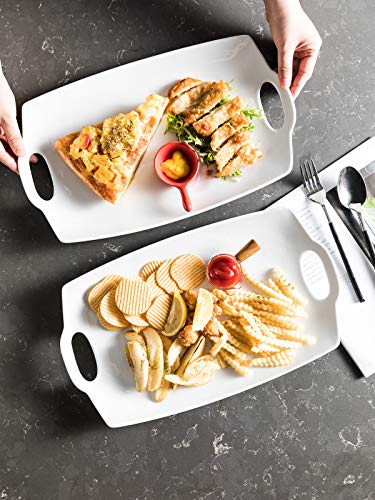 Serving Tray with Handle Exrta Large Porcelain Serving Platter Perfet for Display 16-Inch White - Thumbnail 7