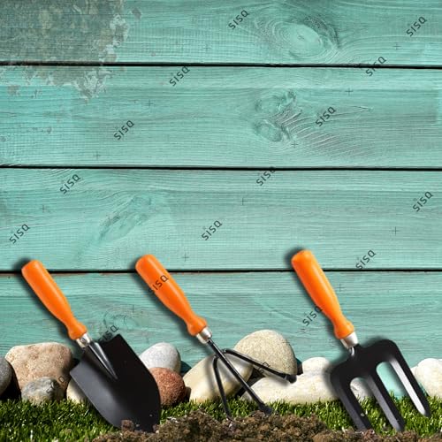 Image of Sisq Premium 3-Piece Gardening Tools Set - Hand Cultivator, Trowel & Garden Fork | Durable Steel with Ergonomic Grip | Perfect for Home, Terrace & Outdoor Gardening for Kids & Adults