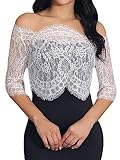 GORAIS Off-Shoulder Bride Wedding Lace Bolero Shrug Short Sleeve Bridal Floral Lace Jackets for Women White