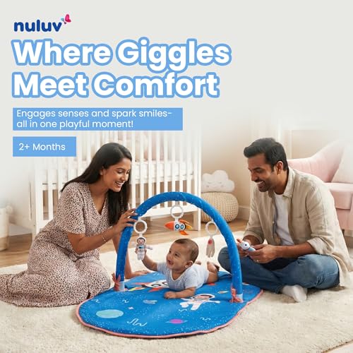 Image of Space Cubs Baby Play Gym & Activity Mat for Newborns | Tummy Time Play Mat with Hanging Sensory Toys, Mirror & Rattles Playgym for Infants