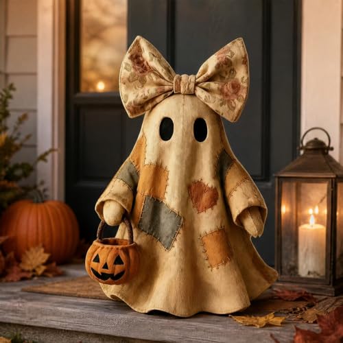 Fantôme patchwork Halloween avec lanterne citrouille pour décoration de table - 5