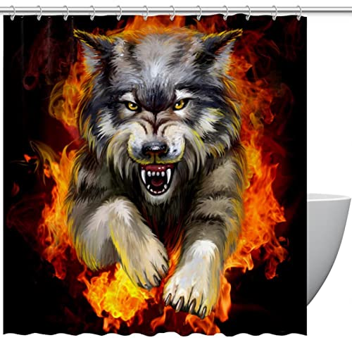 Rideau de douche Anger Wolf loup en feu pour dynamiser votre salle de bain