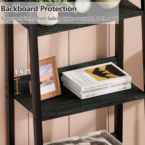 Image of Furologee 4-Tier Ladder Shelf, Ladder Bookshelf with Removable Drawer, Bookcase Storage Rack Organizer, Freestanding Storage Shelves for Living Room, Home Office, Bedroom, Black Oak