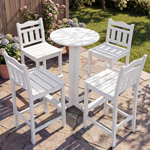 Image of Outdoor Bar Stools Set of 4, HDPE Adirondack Bar Chairs with Backs, All-Weather High Top Patio Chairs, Heavy Duty Armless Bar Height Chair for Balcony, Garden, Deck (White, 4pcs Set)