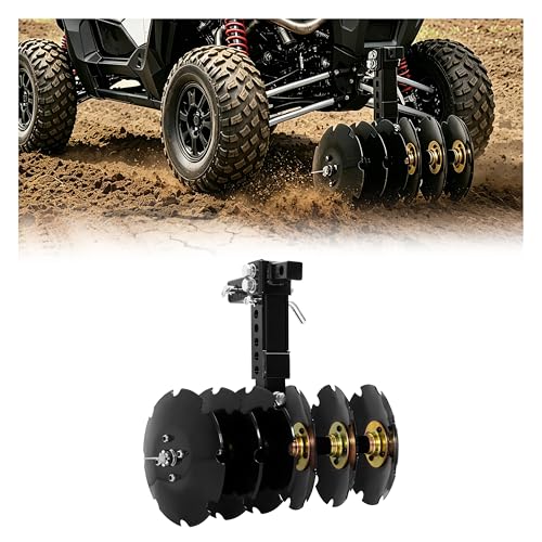 ALMULOO 20 Notched Disc Harrow Plow Attachment W/ 6 X Concave Discs 2 Receiver for ATV UTV for Tilling Loosening/Lifting Soil Harvest Braking Up Roots Crop Debris