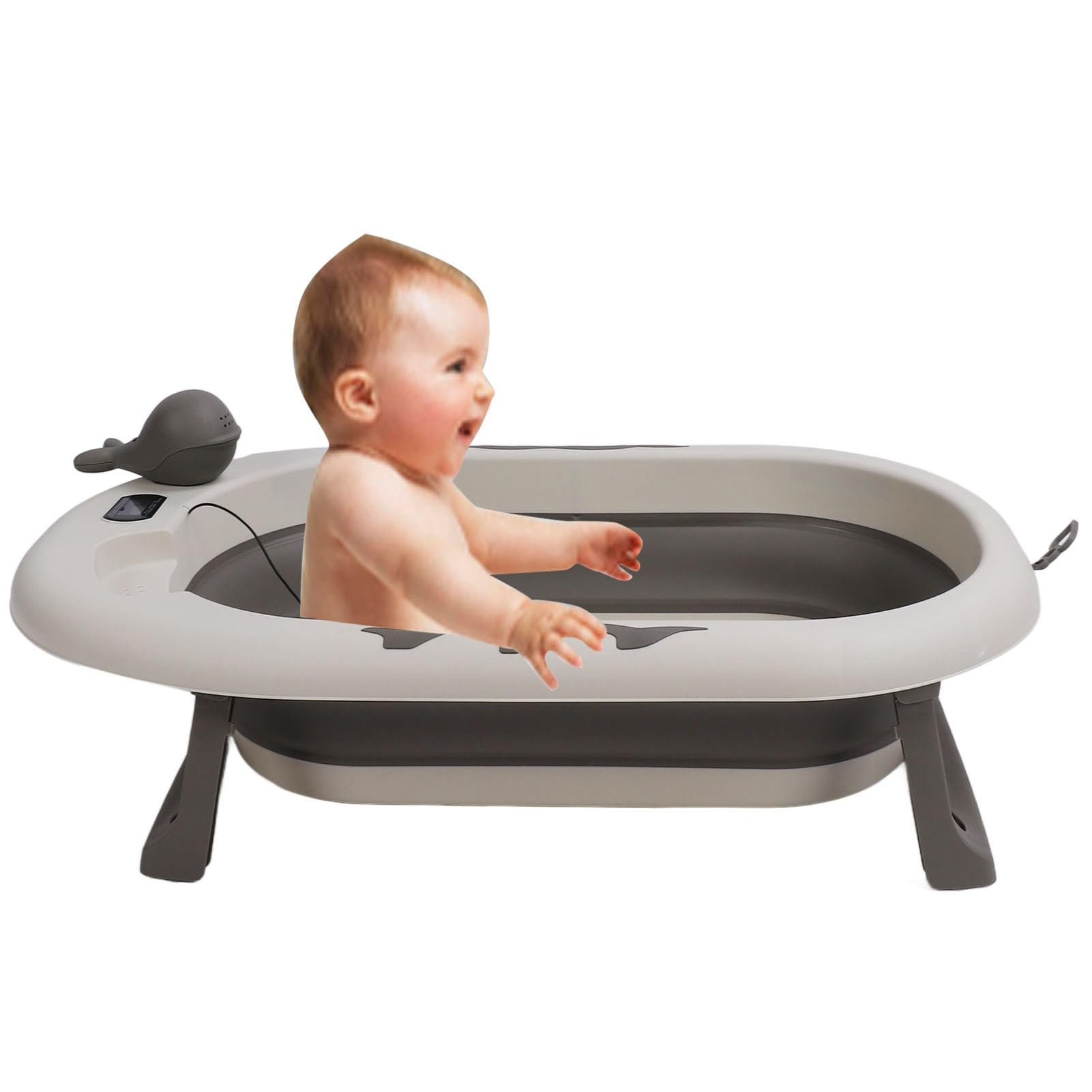 Fdit Bañera Plegable para Bebés con Sensor de Temperatura, Drenaje Conveniente, Perfecta para Uso Diario, Material Suave y Duradero para Bebés de 0 a 9 Años (Nube Crepuscular Gris)