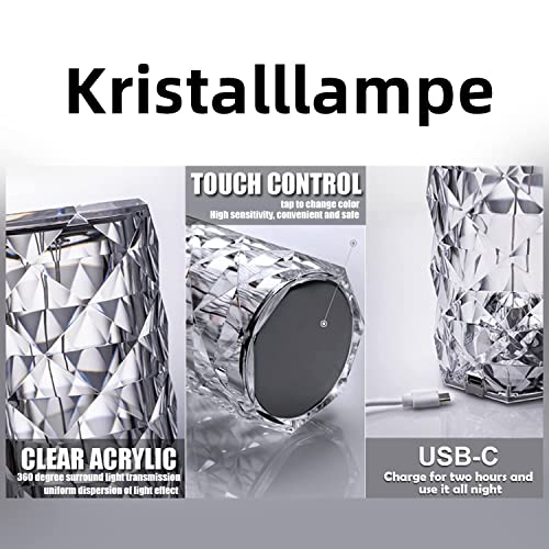 LED Tischlampe aus Kristall Ausolee, Moderne Kreativität Acryl Diamant Nachttischlampe Touch und Dimmbar [16 Farben & 4… – Bild 7