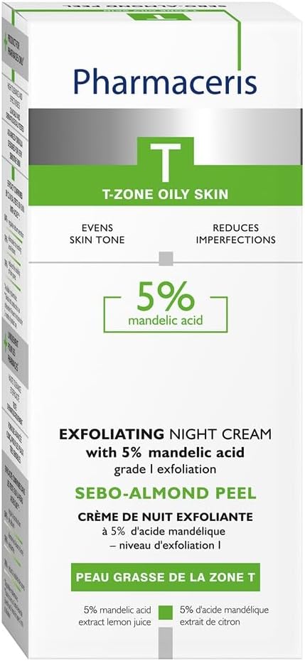 Pharmaceris T Sebo Almond Peel Exfoliating Night Cream, 50Ml – 5% Mandelic Acid & Lemon Extract For Acne-Prone Skin, Pore Refining, And Even Skin Tone