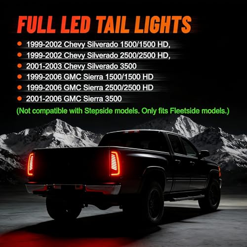 Image of Sequential Led Tail Lights Fit for 1999-2002 Chevy Silverado 1500 /2500,1999-2006 GMC Sierra 1500 /2500 /3500, Starting Animated Dynamic Turn Signal,Reverse Light,Brake Light,Rear Light Assembly, Smoked