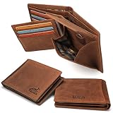 Fa.Volmer ® Stabilny brązowy skórzany portfel męski z prawdziwej skóry bawolej z ochroną RFID #VO22, brązowy, 12 x 2,0 x 9,8 cm, Klasyczny