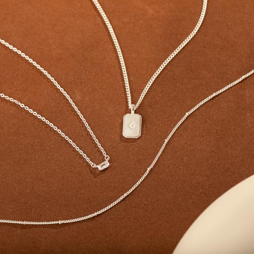 Layered Silver Necklace for Women Trendy Silver Plated Dainty Stackable Necklace Set Cuban Paperclip Herringbone Link Chain Coin/Cross/diamond/Mobius Pendant Necklaces Fashion Accessories Jewelry Gift4