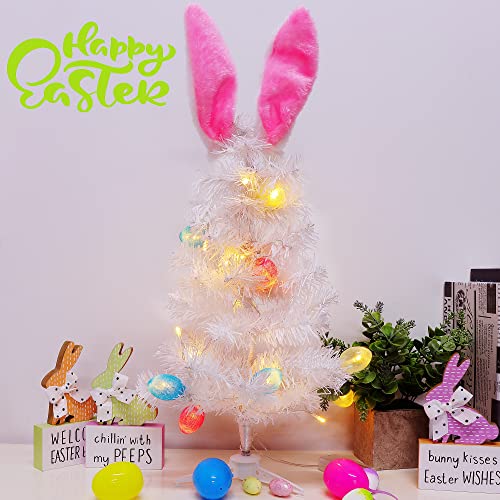 Dynaming Easter Table Decorations, 23 Inch Lighted Easter Bunny White Tree, Pre-Lit Artificial Tabletop Tree With Bunny Ears And Eggs, Battery Operated Light Up For Indoor Spring Home Bedroom Decor #TOP4