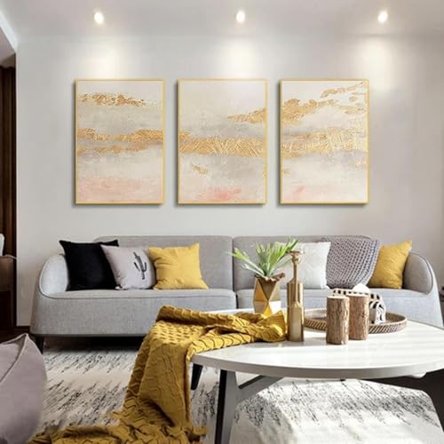 Peinture sur toile rose dorée et affiches scandinaves 3 pièces pour chambre - 2
