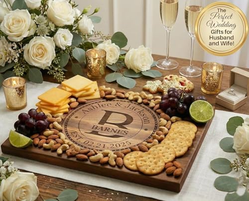 Wedding Gifts or Gifts for Anniversary Couples Custom Cutting Board – Personalized Wedding Gift with Names & Date – Handmade in USA, (Wood Coasters,