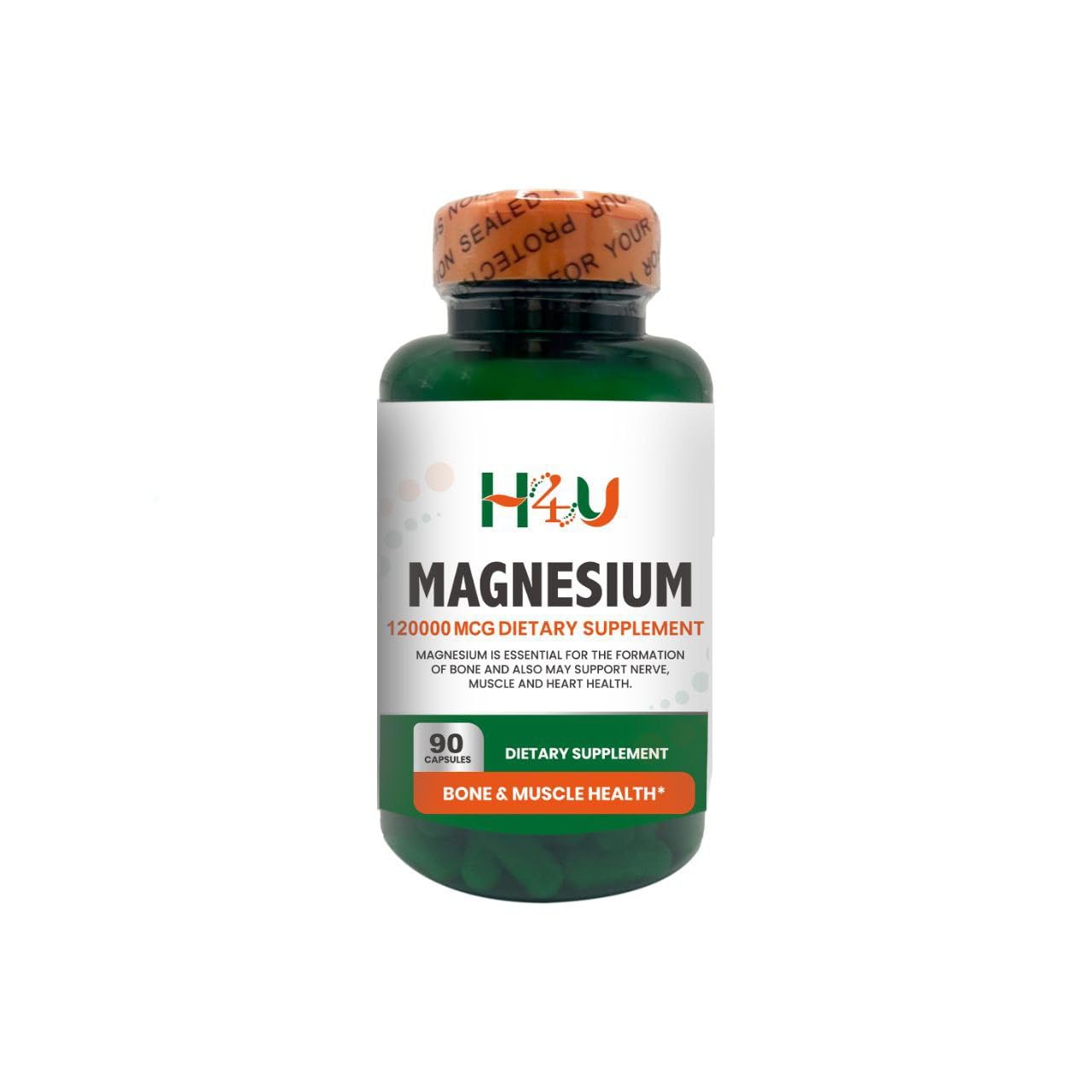 H4U Magnesium Citrate Capsule for Muscle, Nerve, Bone, Heart Support, Dietary Supplement, Vegetarian Formula, No Gluten, Sugar, Lactose, Artificial Colors or Flavors,120000 mcg Vg 90 Capsule