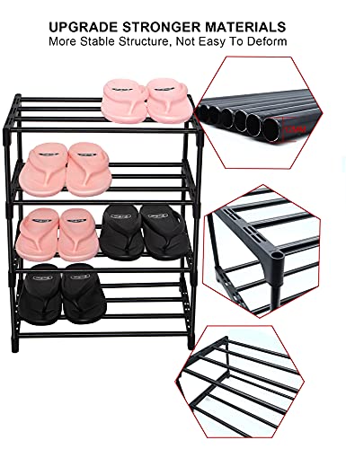Lnyzqus Upgrade 4-Tier Small Shoe Rack, Metal Stackable Kids Shoe Shelf Storage Shoe Stand Organizer For Closet Entryway Hallway,Zapateras Organizer For Shoes(Black) #TOP3