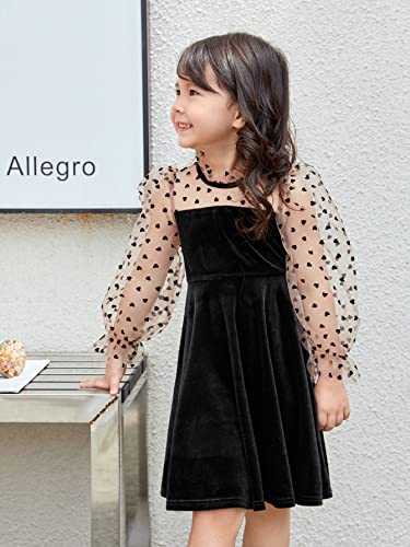 WDIRARA Toddler Girl's Heart Print Sheer Mesh Long Sleeve Frill Mock Neck Swing Mini Dress4