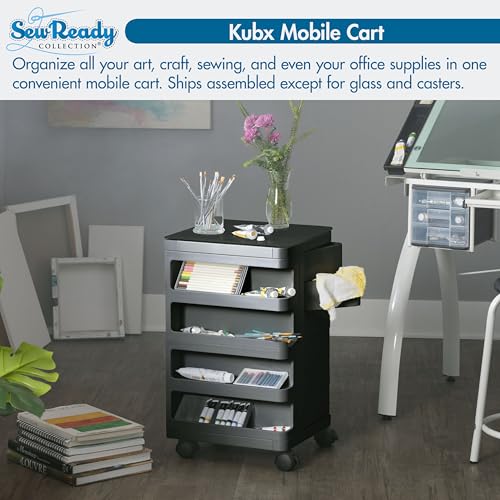 Image of Kubx Rotating 4-Sided Mobile Storage Organizer with Glass Top Multiple Compartments