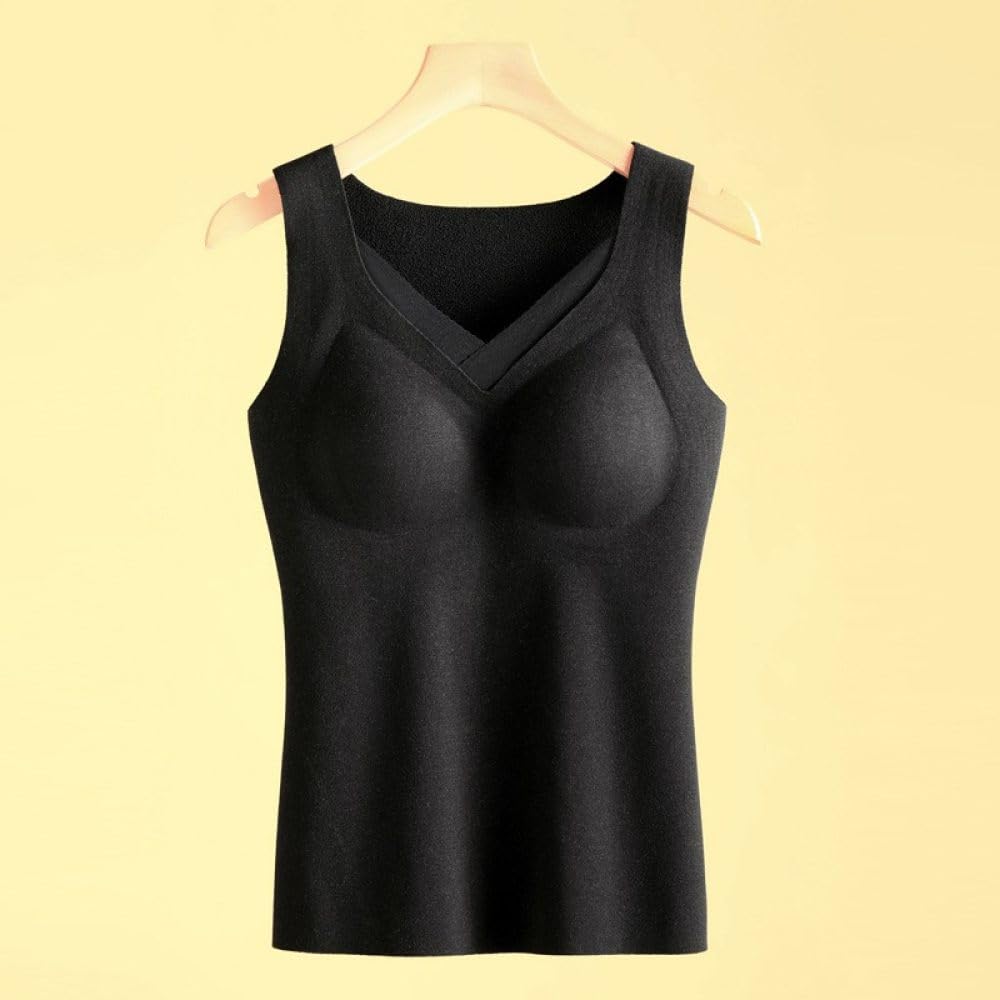 2 Piezas Camisas Térmicas De Micropolar Sin Mangas para Mujer con Sujetador Incorporado, Chalecos Cálidos De Invierno para Mujer, Chalecos Térmicos con Cuello En V Y Camiseta Interior De En