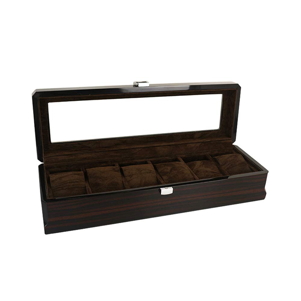 ACMHNC Uhrenbox mit 6 Fächern, Holz Uhrenkasten mit Metallverschluss und Glasdeckel, Uhren und Schmuck Aufbewahrung für Damen Herren