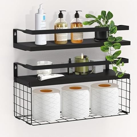 piorlado Wooden Wall Shelf with Basket Cover